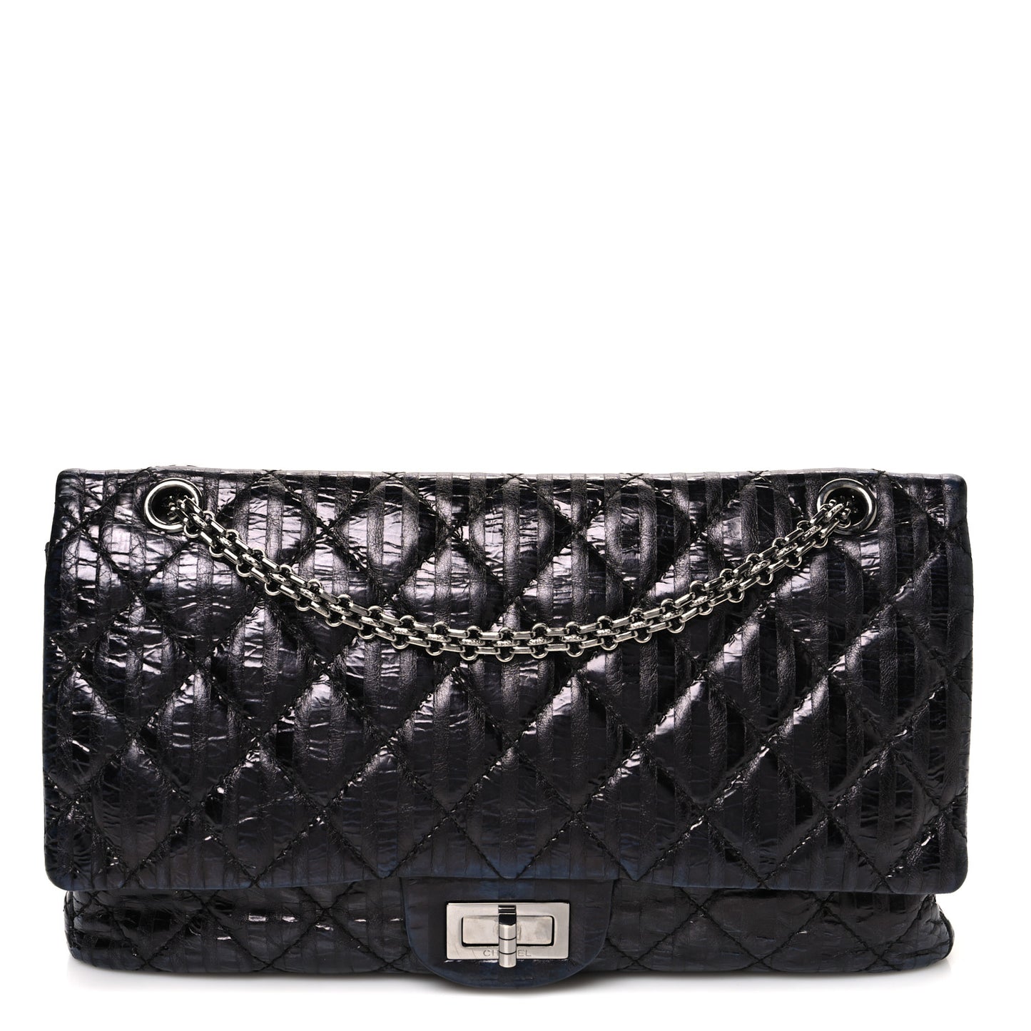Metallic Calfskin Striped 2.55 Reissue 227 Flap Black