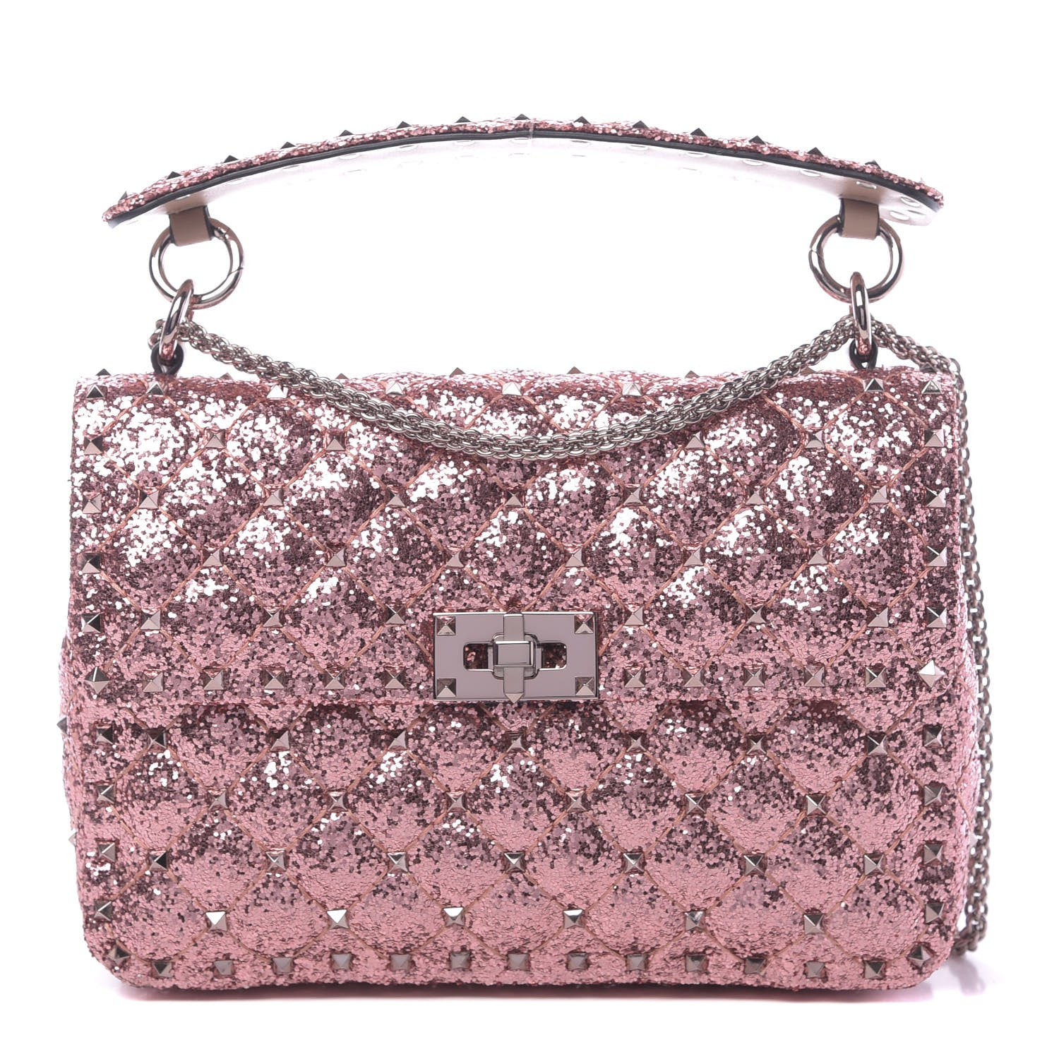 Valentino Garavani Glitter Medium Rockstud Spike Shoulder Bag Antique Pink 1 of 9