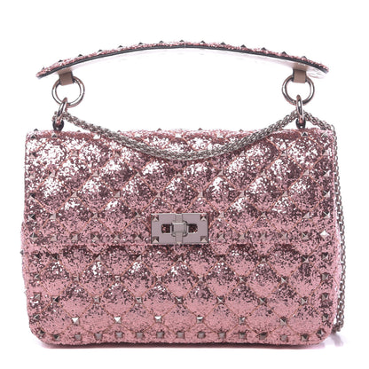 Valentino Garavani Glitter Medium Rockstud Spike Shoulder Bag Antique Pink 1 of 9