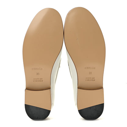 Hermes Calfskin Womens Destin Loafers 38 White 6 of 9