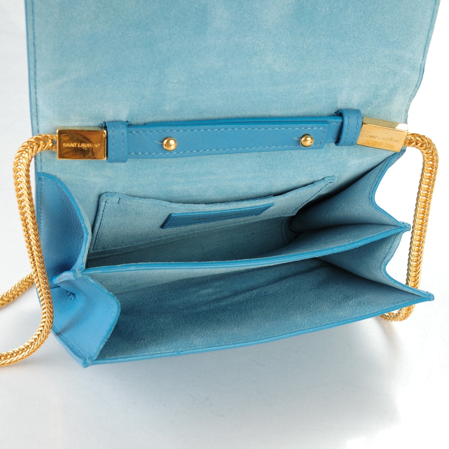 Calfskin Small Classic Y Satchel Bag Blue Glacier