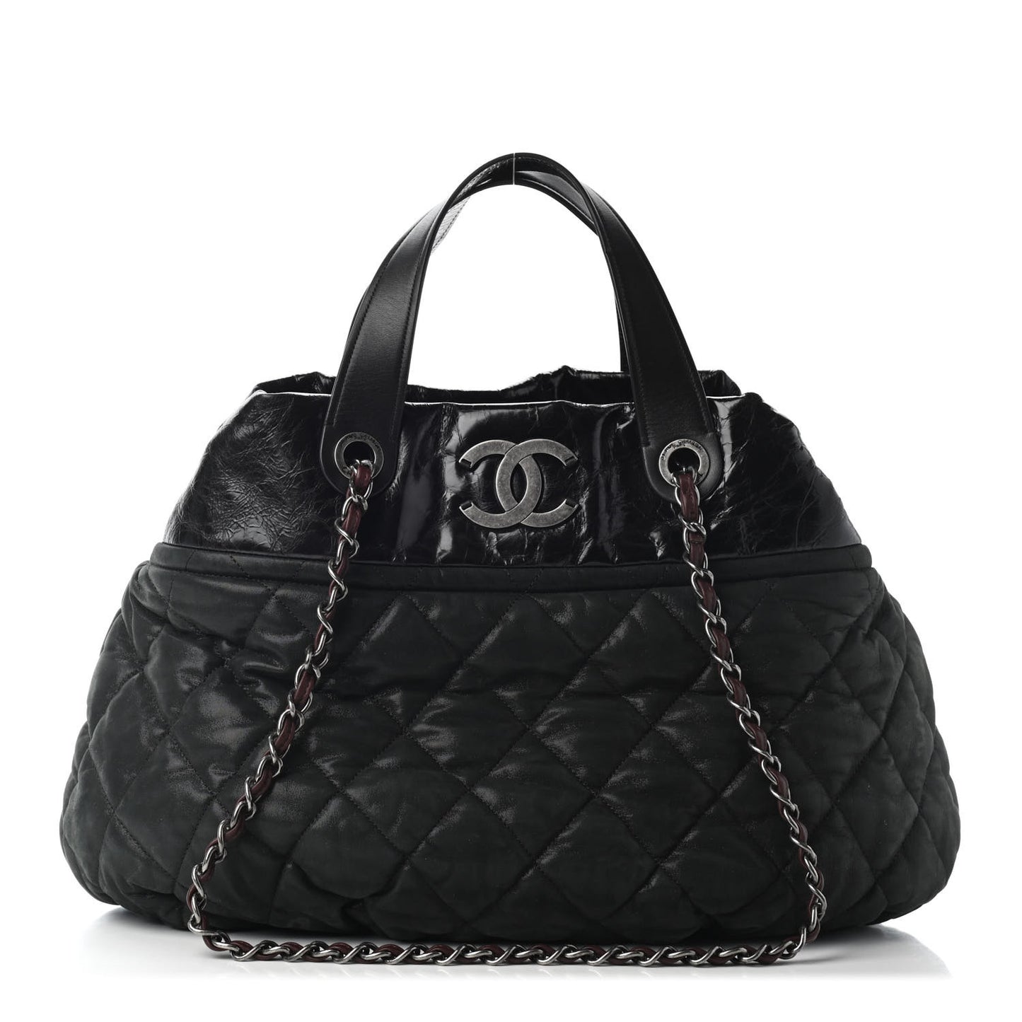 Iridescent Calfskin Quilted Large In The Mix Tote Black