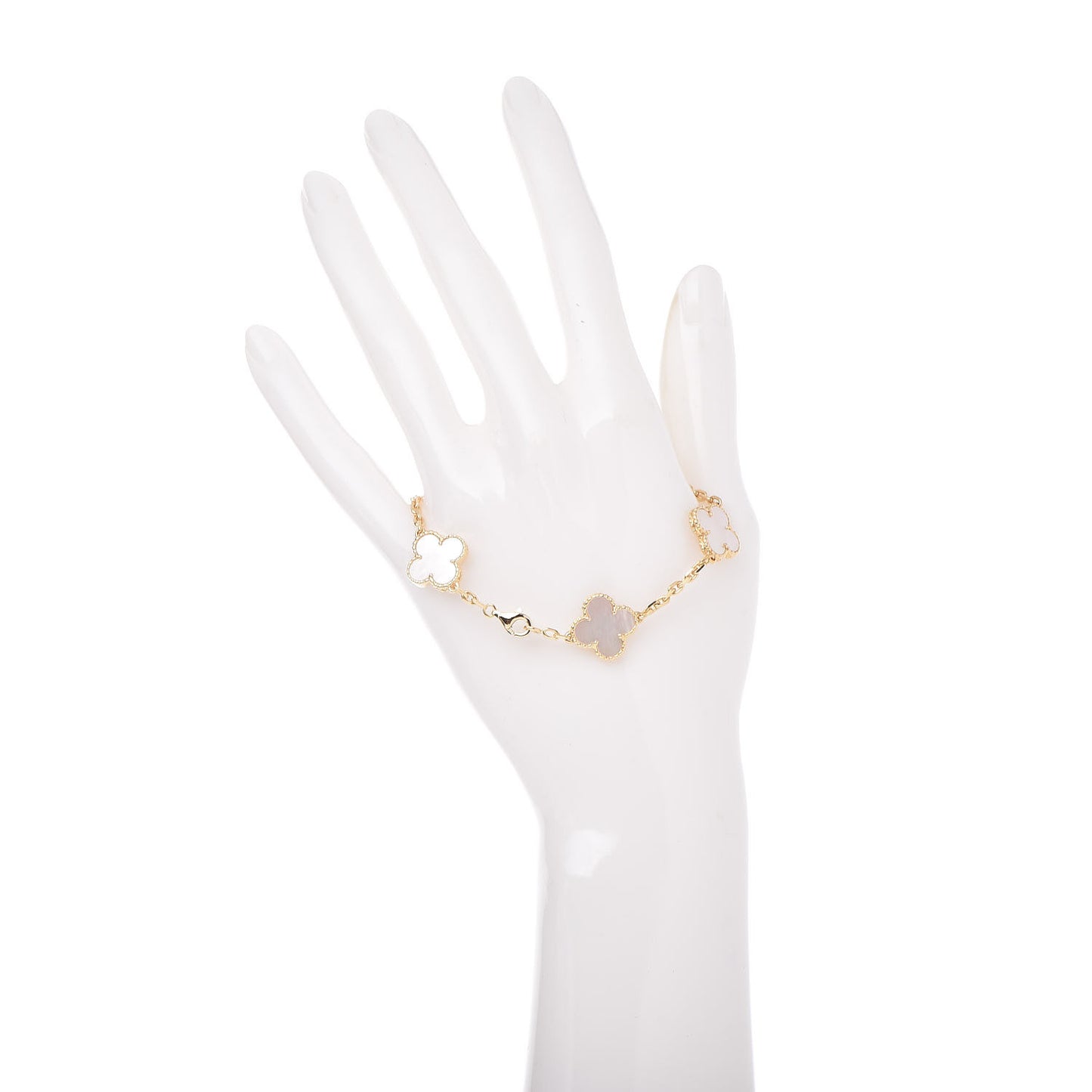 18K Yellow Gold Mother of Pearl 5 Motifs Vintage Alhambra Bracelet