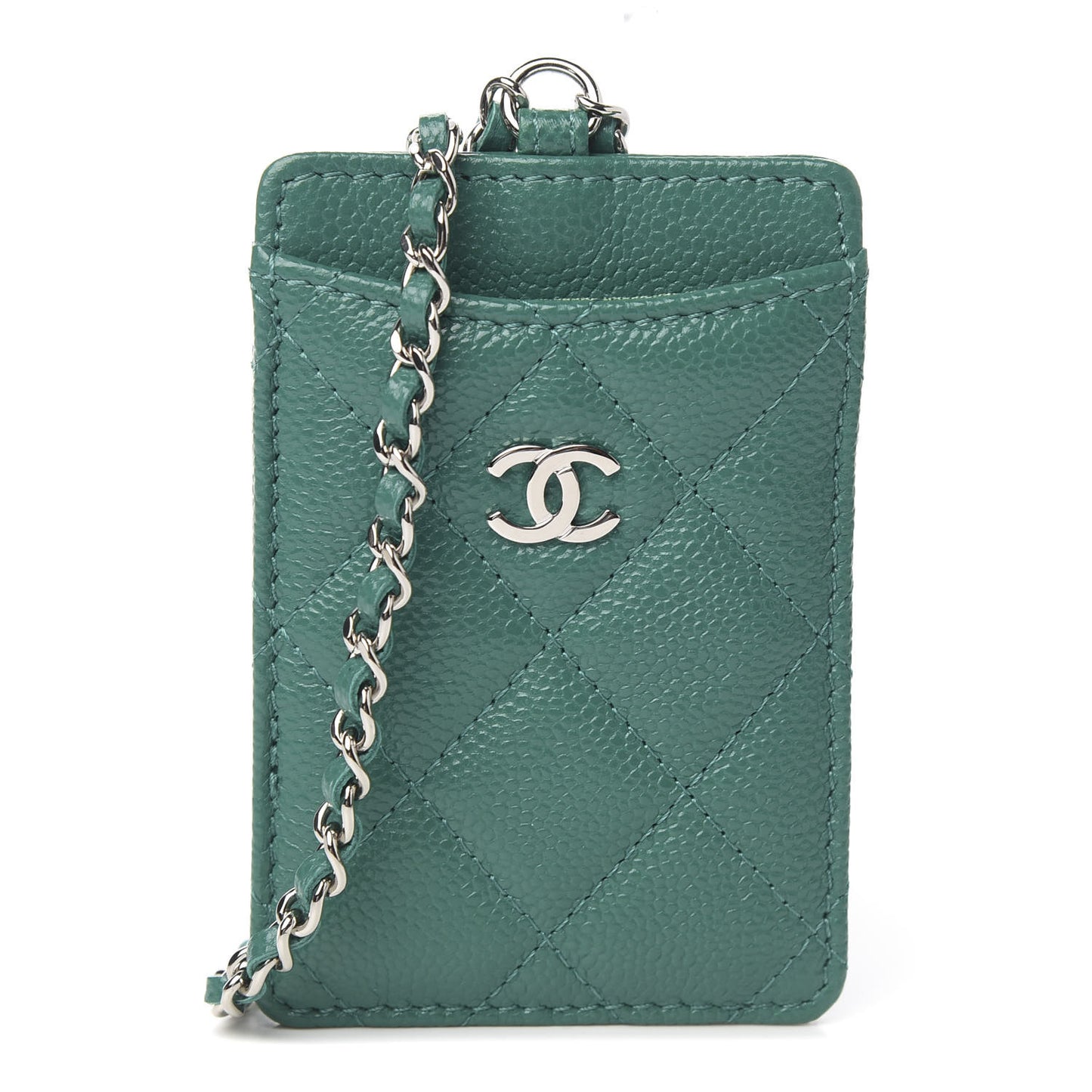 Caviar Quilted Card Holder On Chain Green