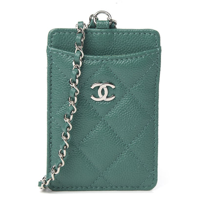 Chanel Caviar Quilted Card Holder On Chain Green 1 of 7