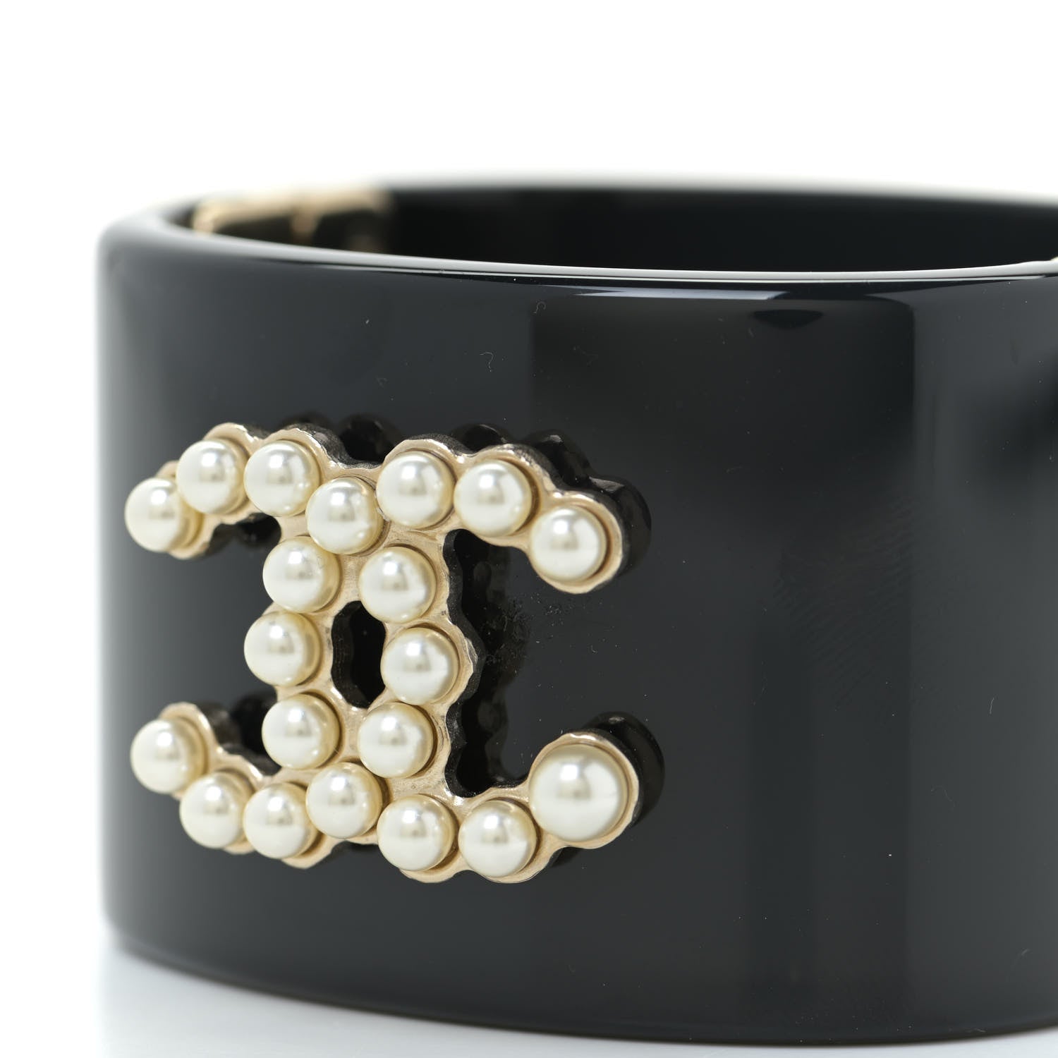 Chanel Resin Pearl CC Cuff Black 8 of 9