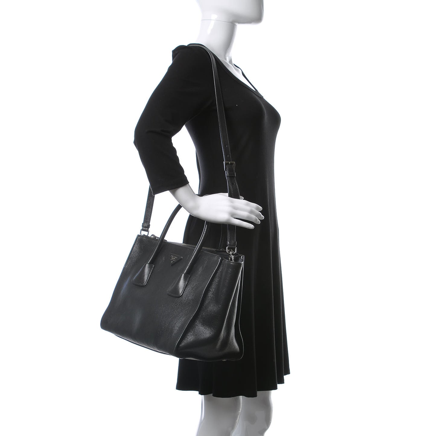 Glace Calf Twin Pocket Tote Black