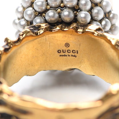 Gucci Metal Pearl Ring 7.5 Aged Gold 4 of 5
