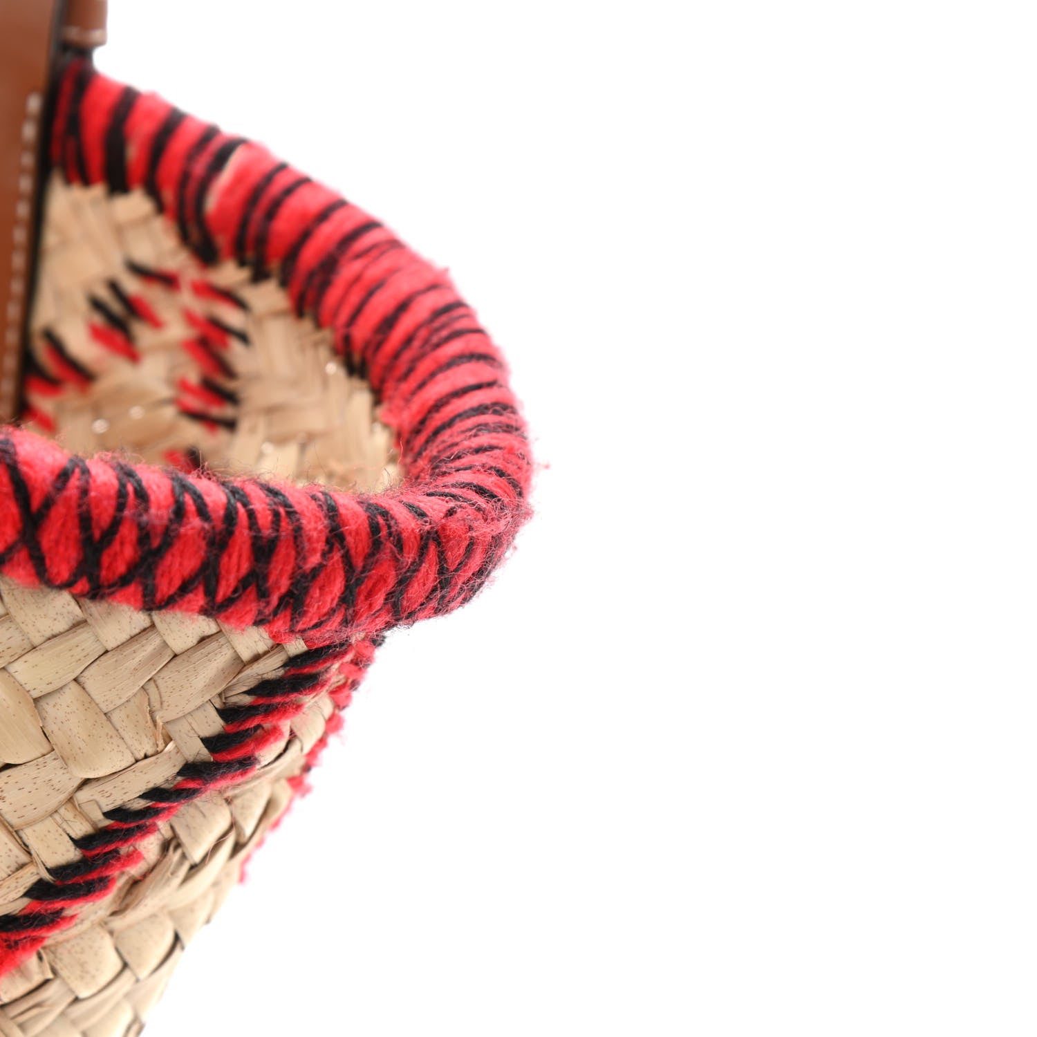 Loewe Embroidered Raffia Basket Tote Bag Natural Tan Red 7 of 12