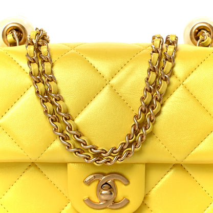 Chanel Pearly Lambskin Pearl Quilted Mini Flap Yellow 9 of 11