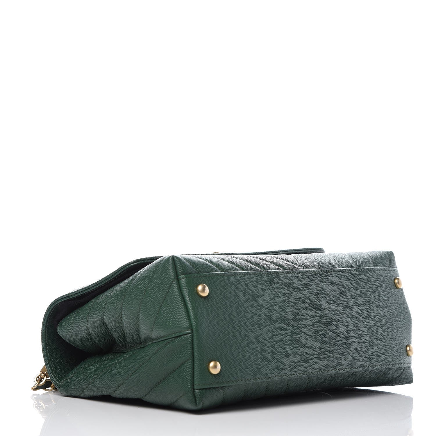 Chanel Caviar Chevron Quilted Small Coco Handle Flap Dark Green 5 of 10