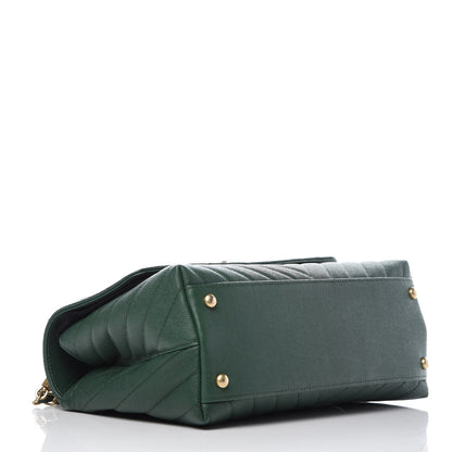 Chanel Caviar Chevron Quilted Small Coco Handle Flap Dark Green 5 of 10