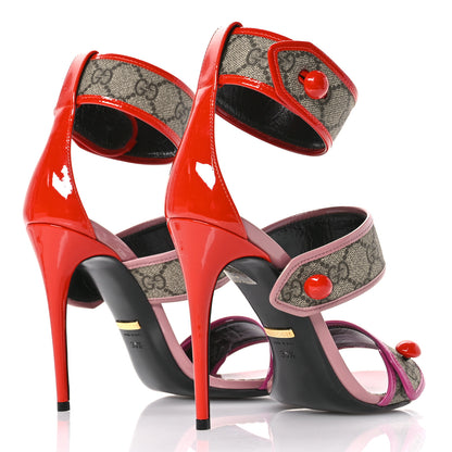 Gucci GG Supreme Monogram Patent Harleth Sandals 39.5 Beige Ebony Sun Orange Shine Purple 5 of 9