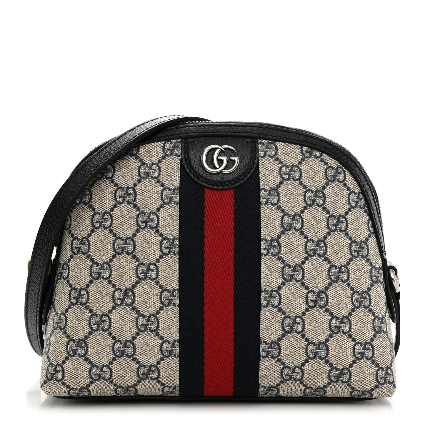 GG Supreme Monogram Textured Dollar Calfskin Web Small Ophidia Dome Shoulder Bag Beige Blue