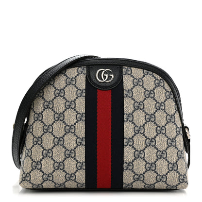 Gucci GG Supreme Monogram Textured Dollar Calfskin Web Small Ophidia Dome Shoulder Bag Beige Blue 1 of 12