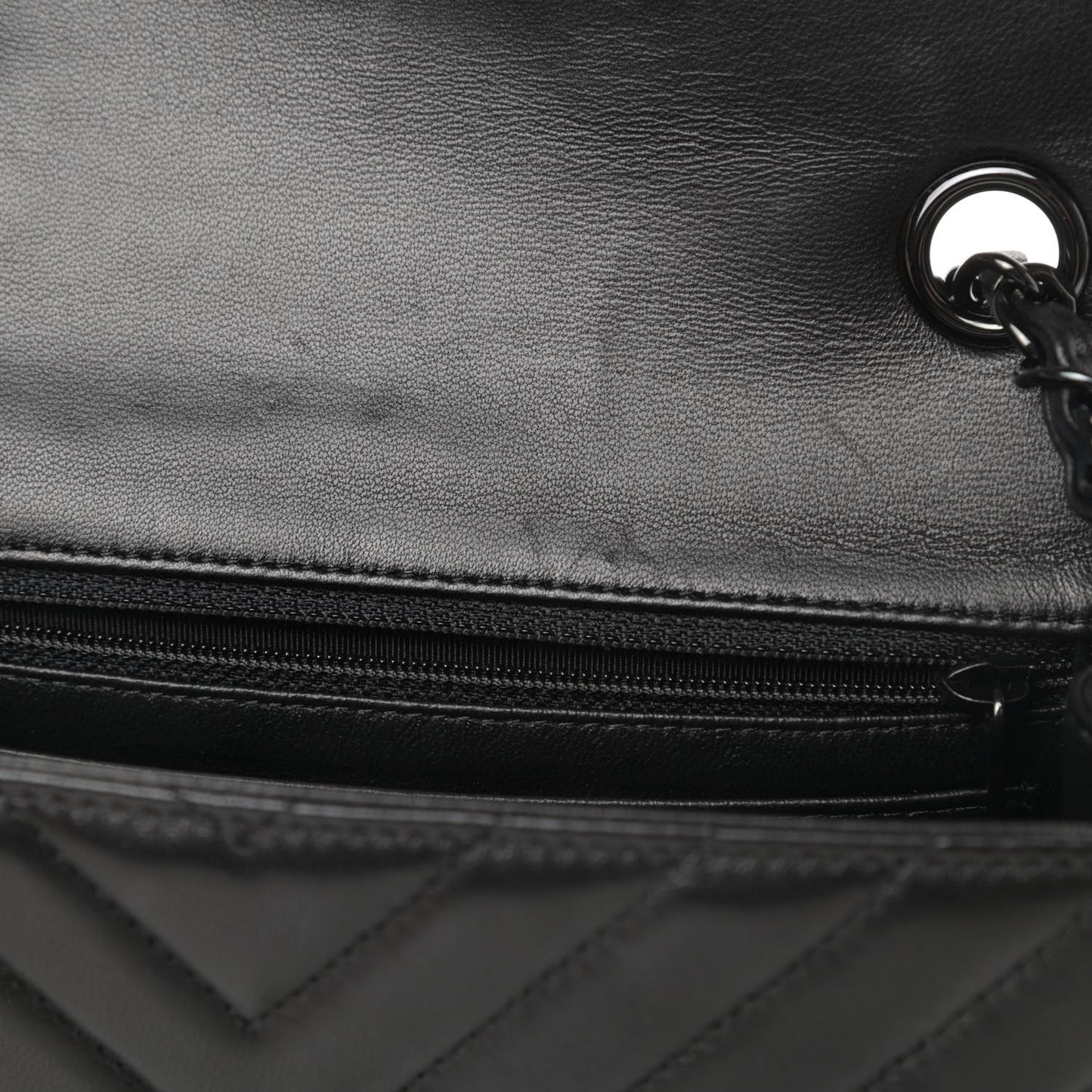Lambskin Chevron Quilted Mini Rectangular Flap So Black