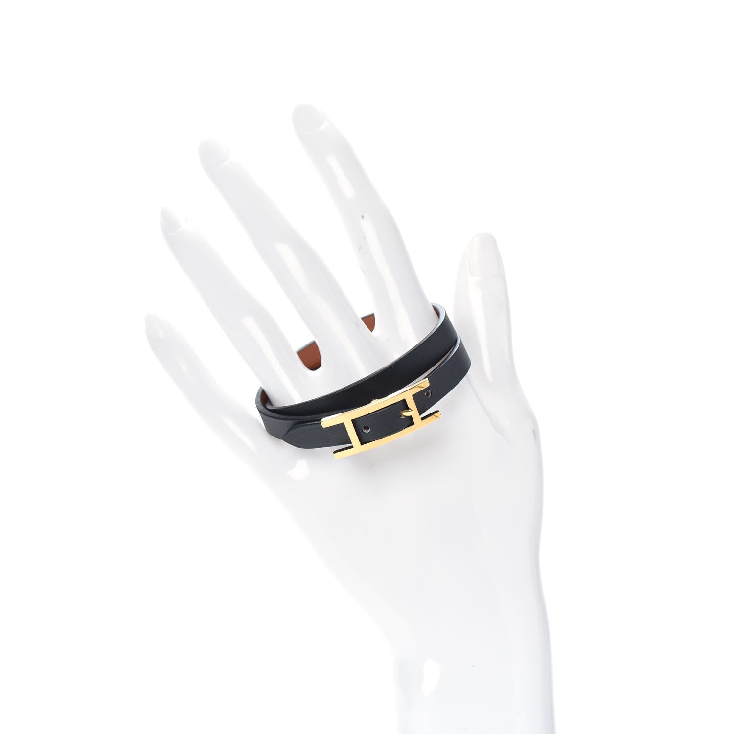 Hermes Chamonix Behapi Double Tour Bracelet T2 Black Gold 2 of 4