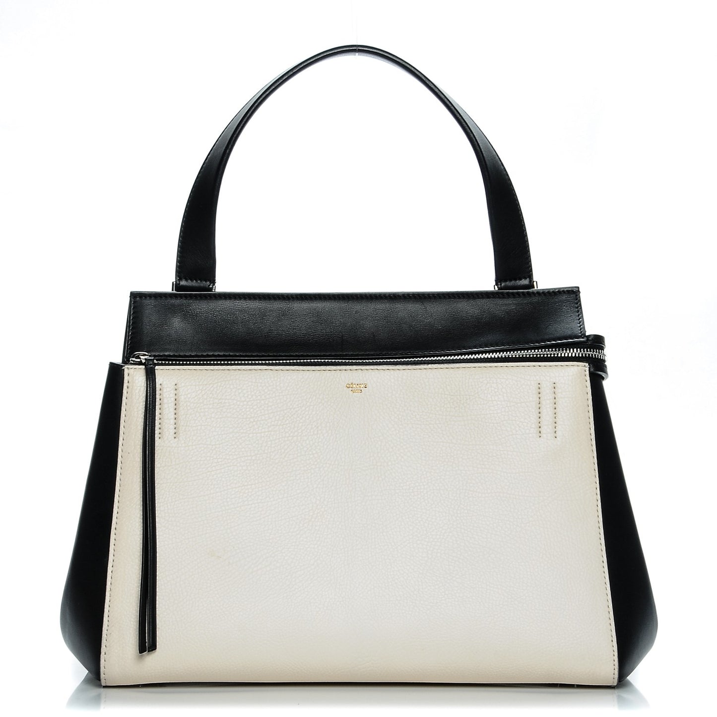 Supple Calfskin Medium Bi-Color Edge Shoulder Bag Cream