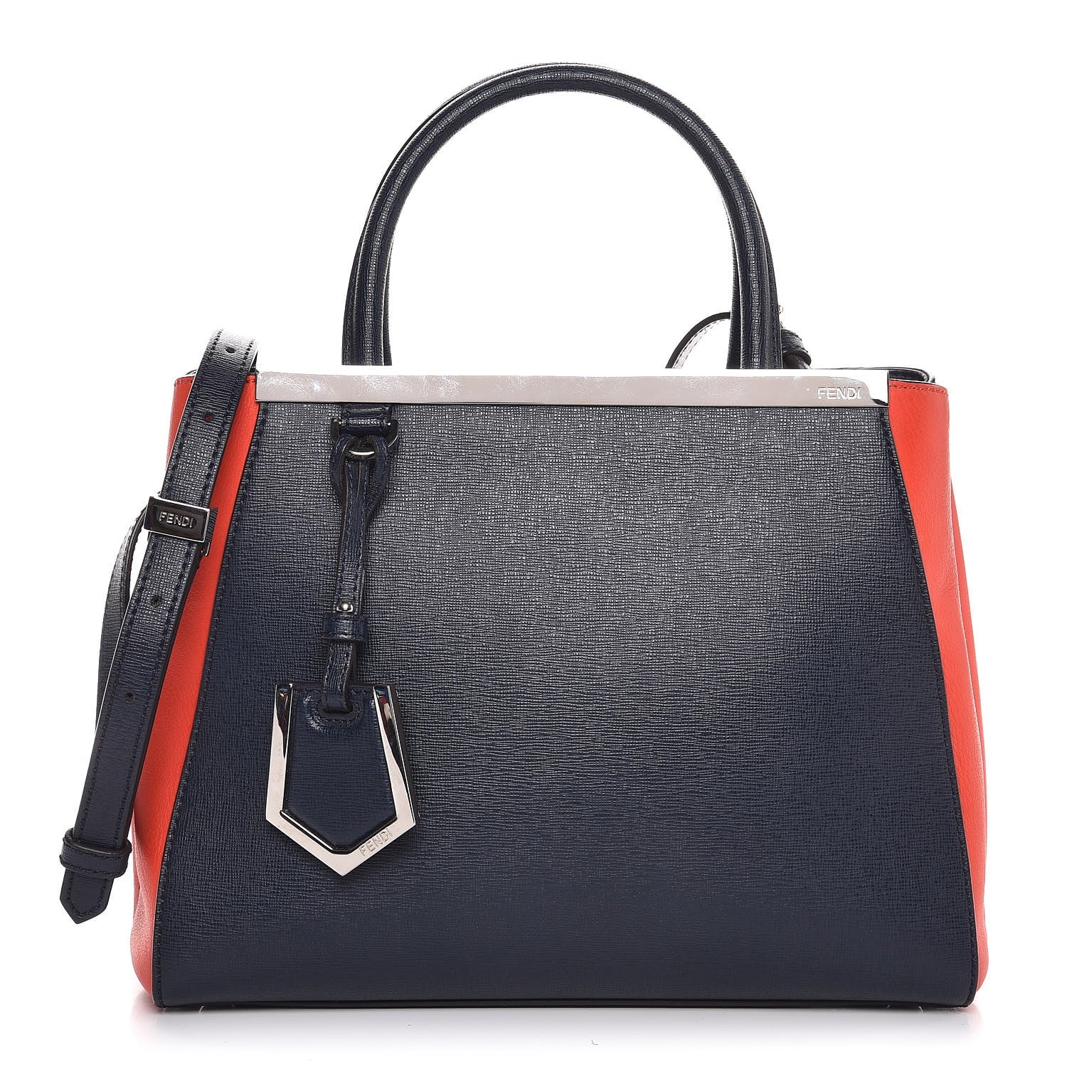 Fendi Vitello Elite Bi-Color Petite 2Jours Tote Blue Notte Papavero 1 of 8