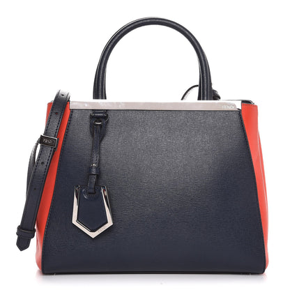 Fendi Vitello Elite Bi-Color Petite 2Jours Tote Blue Notte Papavero 1 of 8