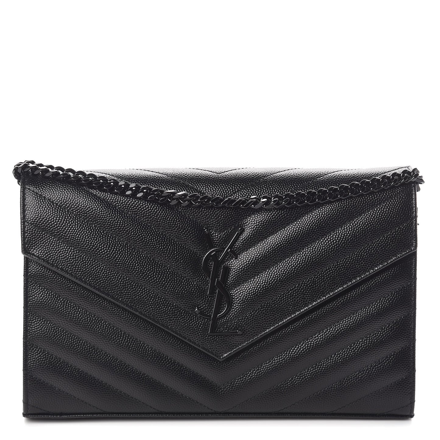 Grain De Poudre Matelasse Chevron Monogram Chain Wallet Black