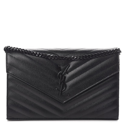 Saint Laurent Grain De Poudre Matelasse Chevron Monogram Chain Wallet Black 1 of 10