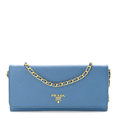 Prada Saffiano Metal Oro Chain Wallet Cobalto 1 of 11