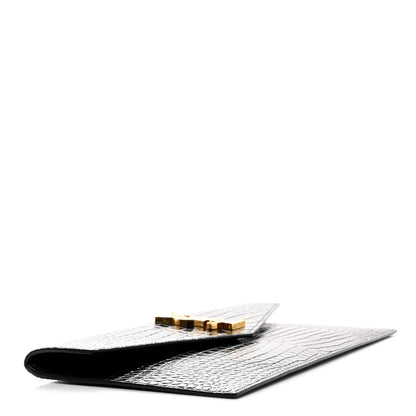 Saint Laurent Calfskin Crocodile Embossed Uptown Monogram Pouch Black 4 of 7