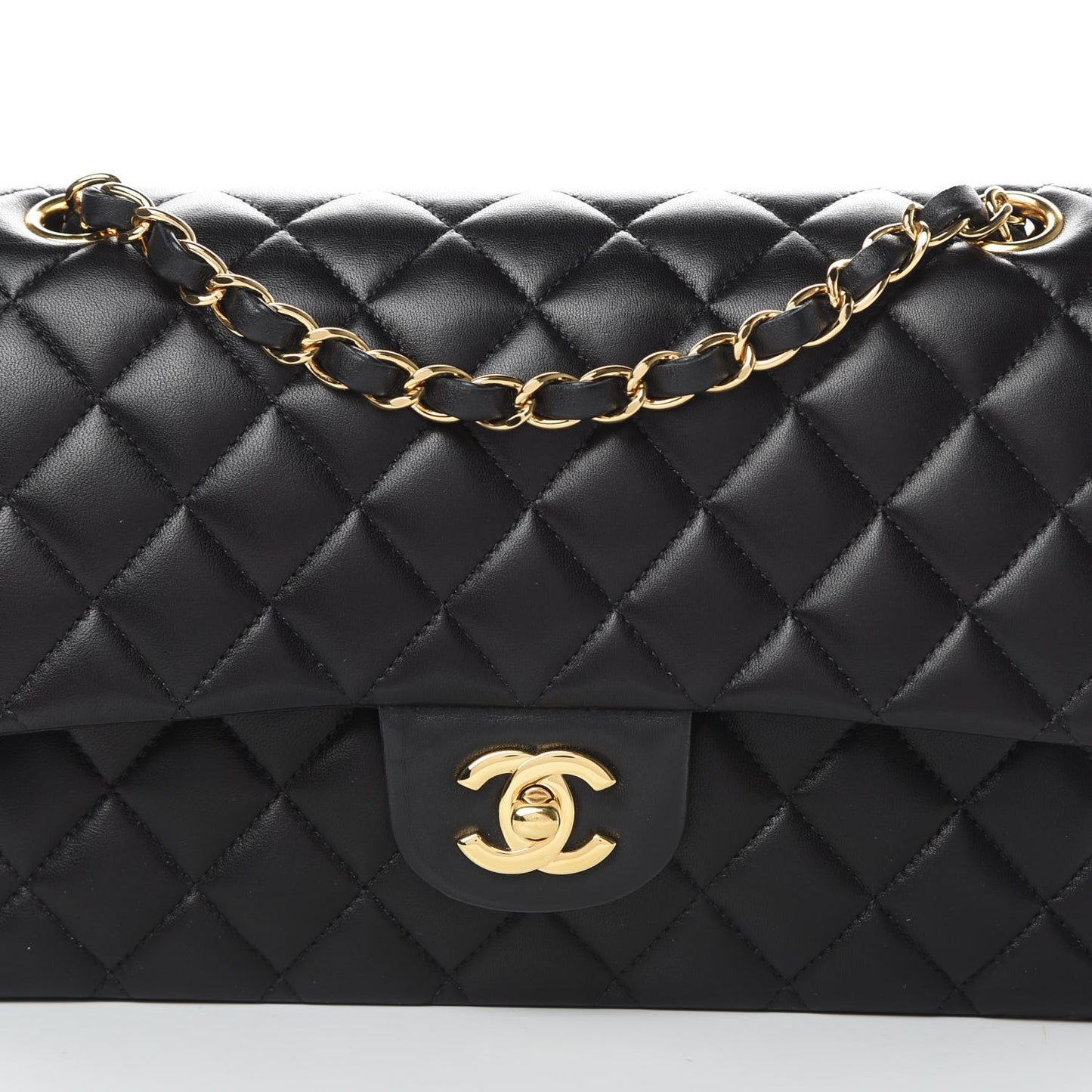 Lambskin Quilted Medium Double Flap Black