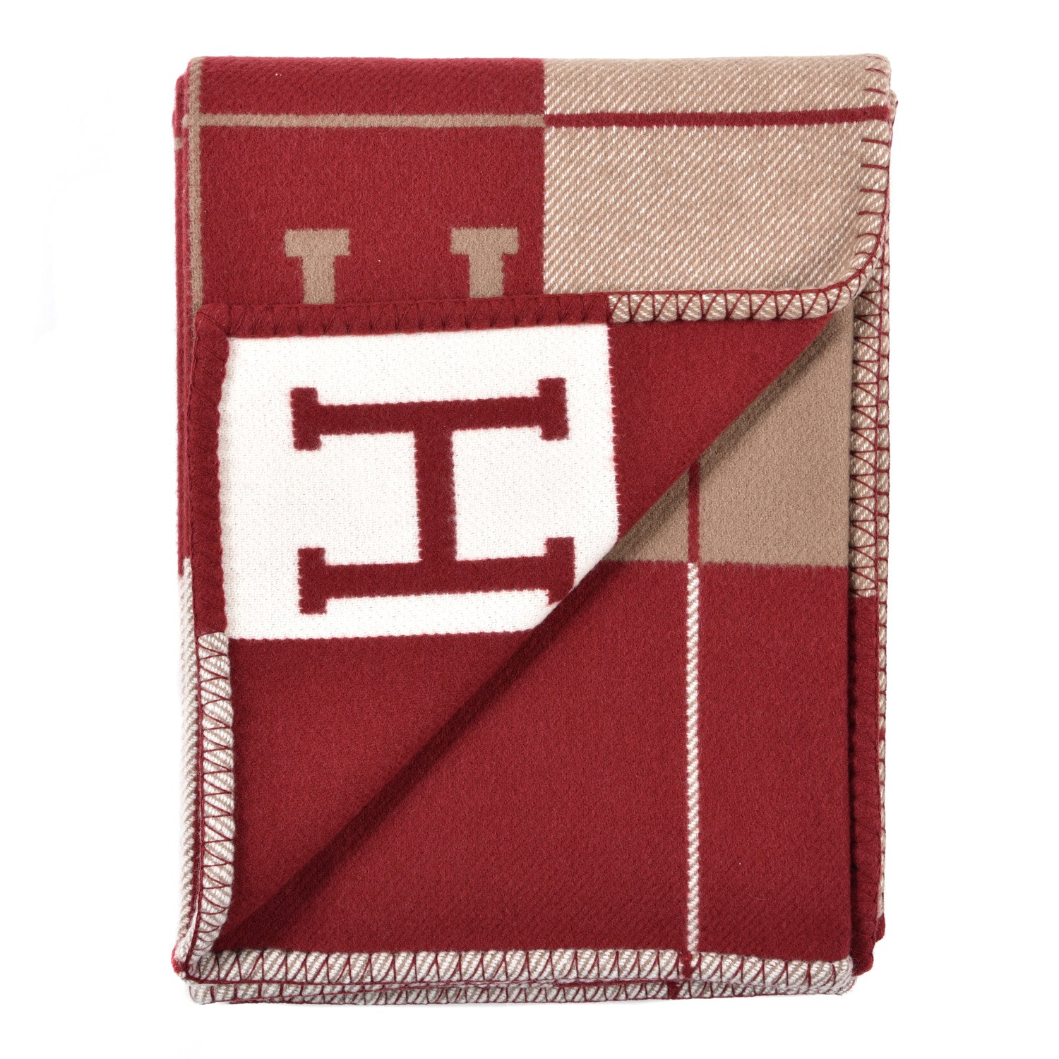 Hermes Wool Cashmere Avalon III Blanket Ecru Rouge H 2 of 3