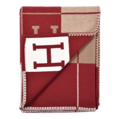 Hermes Wool Cashmere Avalon III Blanket Ecru Rouge H 2 of 3