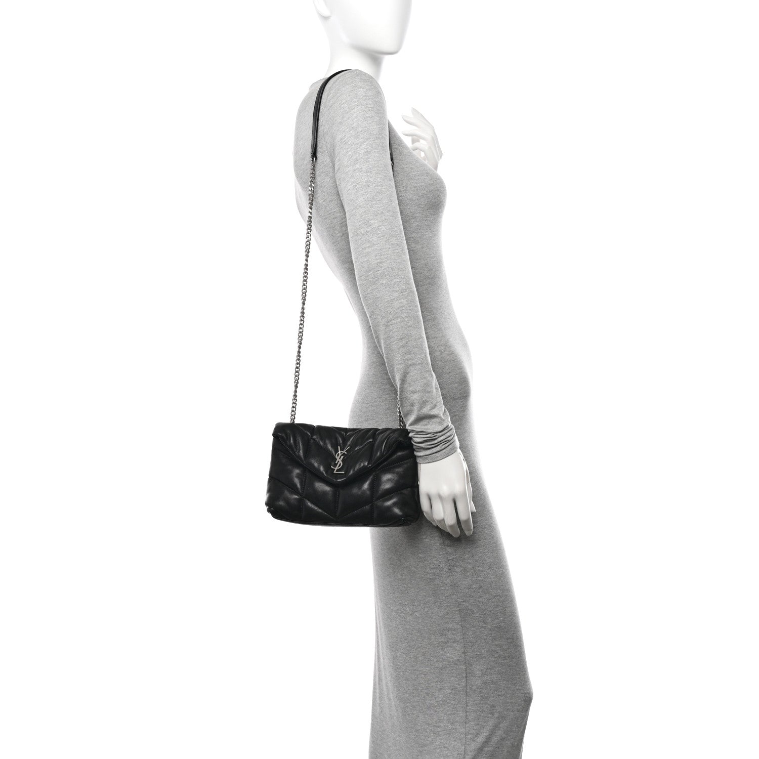 Saint Laurent Lambskin Quilted Toy Loulou Puffer Monogram Chain Satchel Black 3 of 16