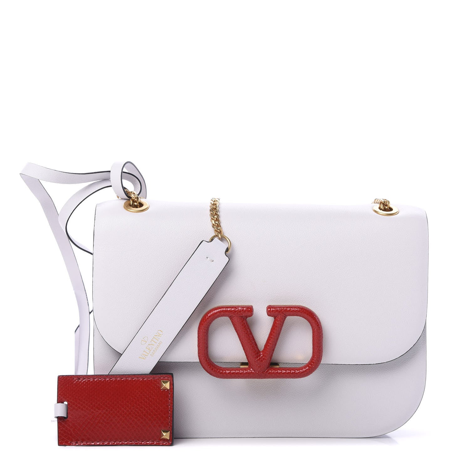 Valentino Garavani Smooth Calfskin Small VLock Shoulder Bag Bianco Ottico Rouge Pur 1 of 8