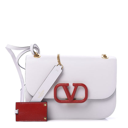 Valentino Garavani Smooth Calfskin Small VLock Shoulder Bag Bianco Ottico Rouge Pur 1 of 8