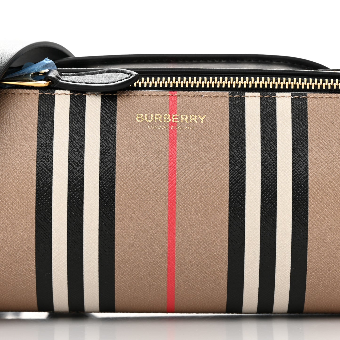 E-Canvas Calfskin Stripe Icon Barrel Bag Archive Beige