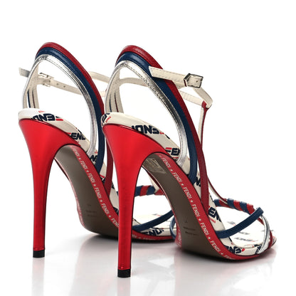Fendi X FILA Lambskin Mania Logo Print High Heel Sandal 40 White Blue Red Fragola 4 of 8