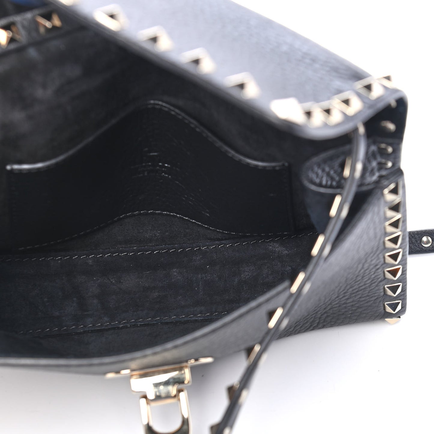 Pebbled Calfskin Medium Rockstud Flip Lock Crossbody Bag Black