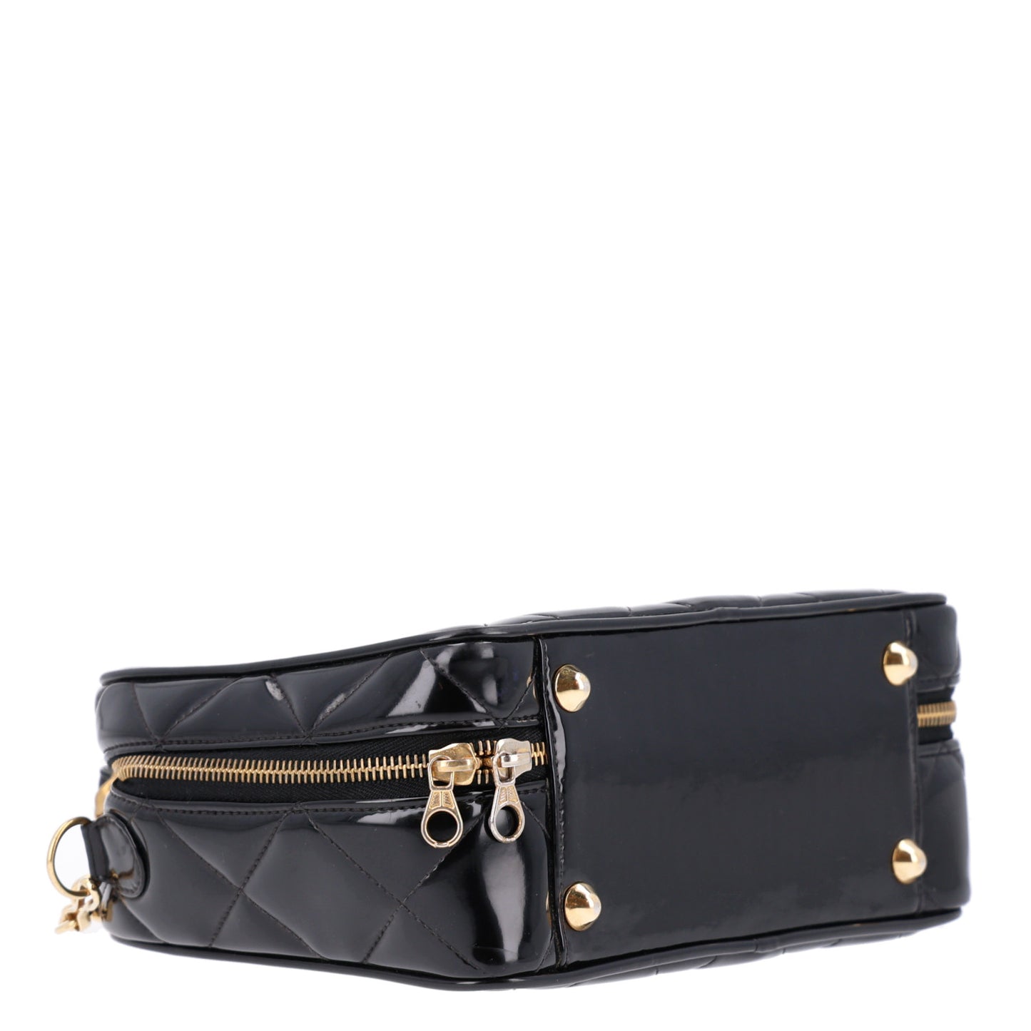 Patent Quilted Top Handle Vanity Case Black