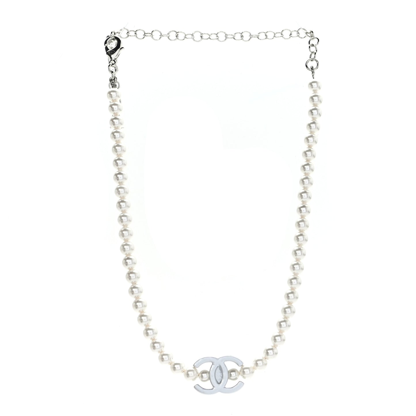Pearl Resin CC Choker Necklace Pearly White Silver