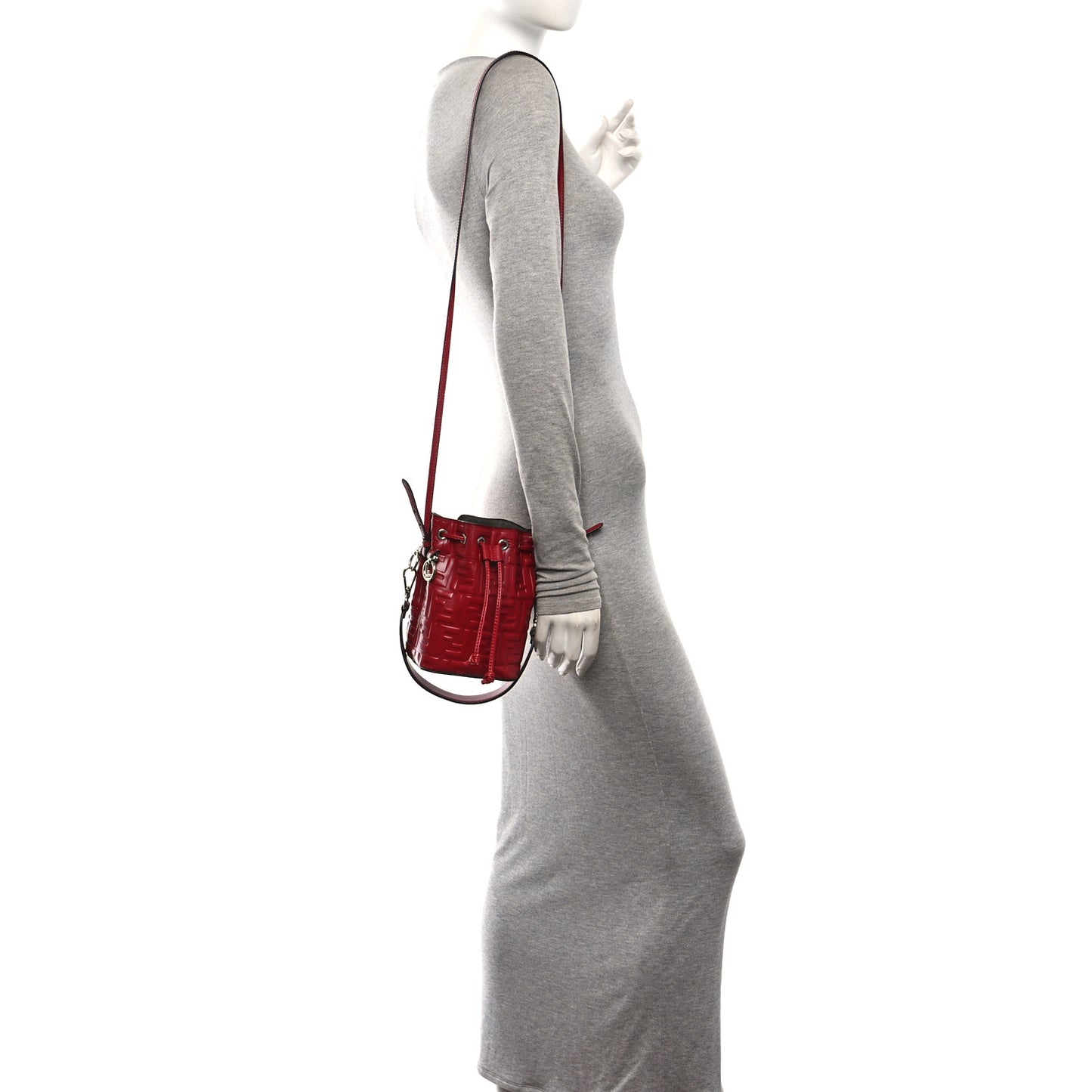 Vitello Liberty F is Fendi FF 1974 Embossed Mini Mon Tresor Bucket Bag Fragola