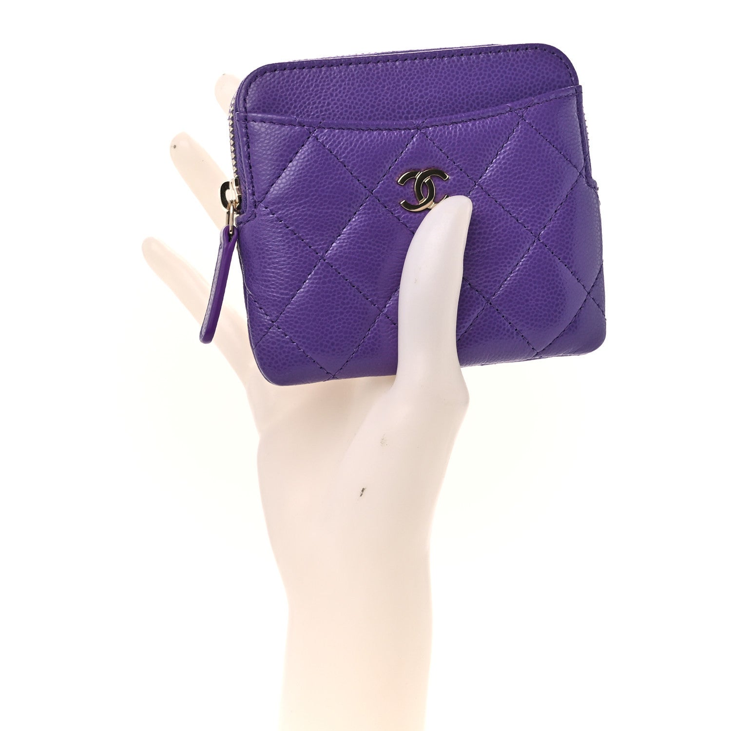 Chanel Caviar Quilted Zip Card Holder Wallet Purple 2 of 11