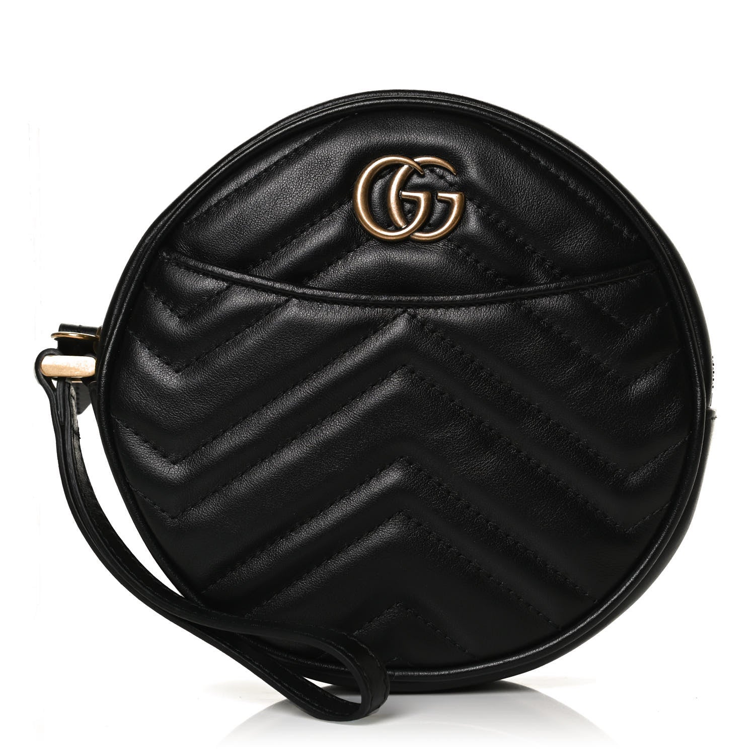 Gucci Calfskin Matelasse GG Marmont Round Wrist Wallet Black 1 of 8