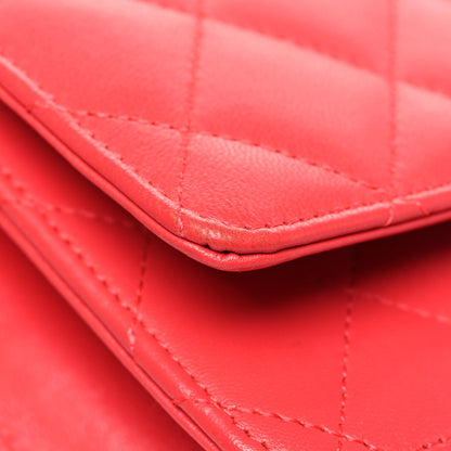 Chanel Lambskin Quilted Wallet On Chain WOC Light Red 13 of 13