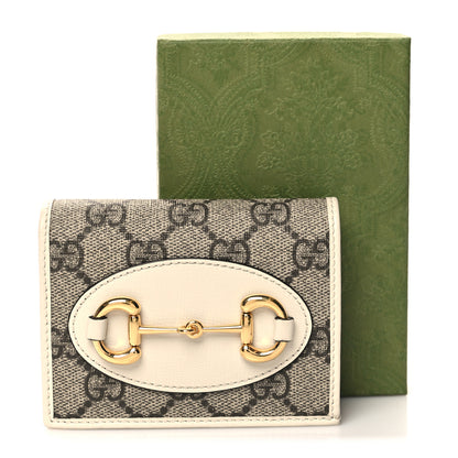 Gucci GG Supreme Monogram Azalea Calfskin Horsebit 1955 Card Case Wallet Beige Ebony Mystic White 9 of 9