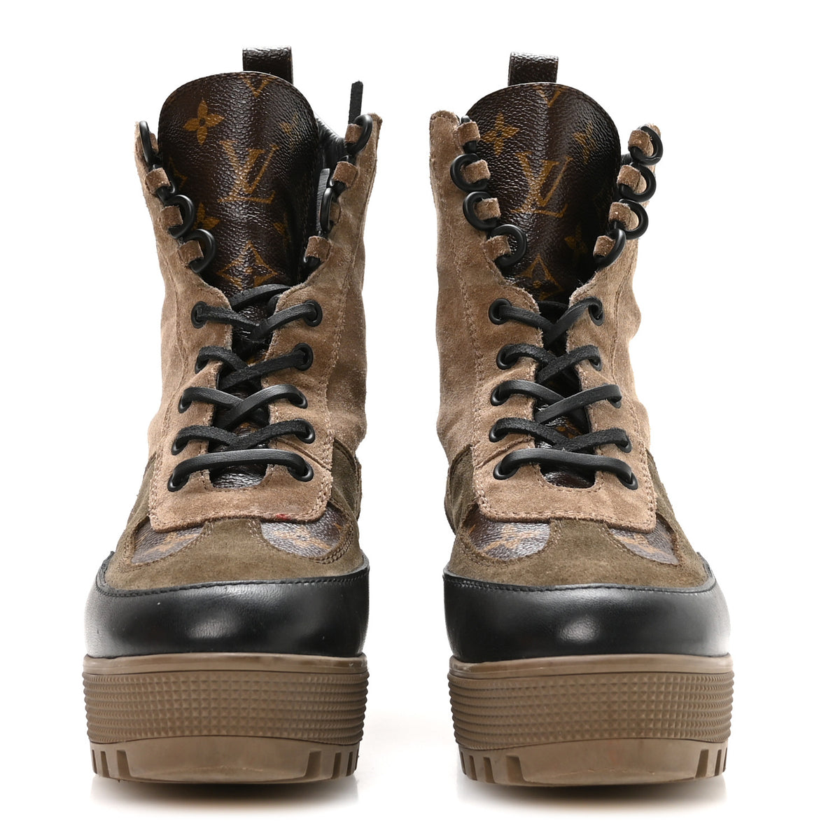 Suede Calfskin Monogram Laureate Platform Desert Boots 37 Taupe
