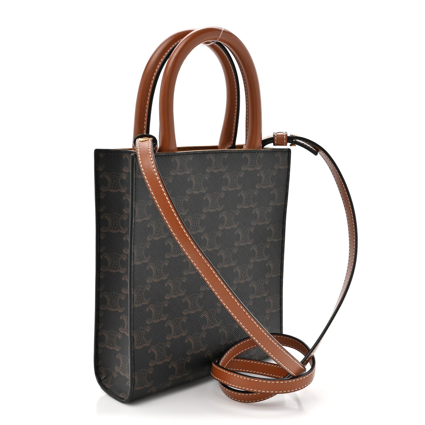 Triomphe Canvas Calfskin Mini Vertical Cabas Tan
