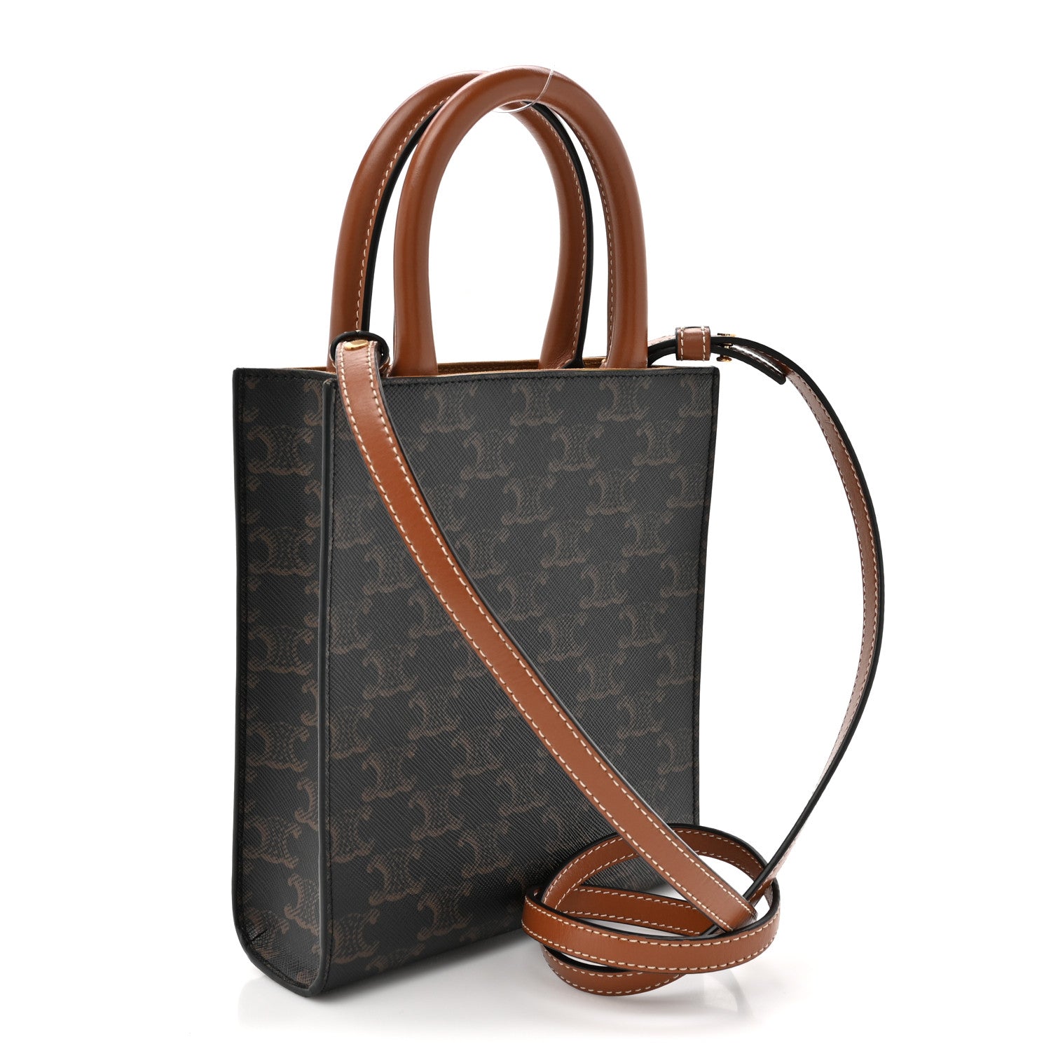Celine Triomphe Canvas Calfskin Mini Vertical Cabas Tan 3 of 13