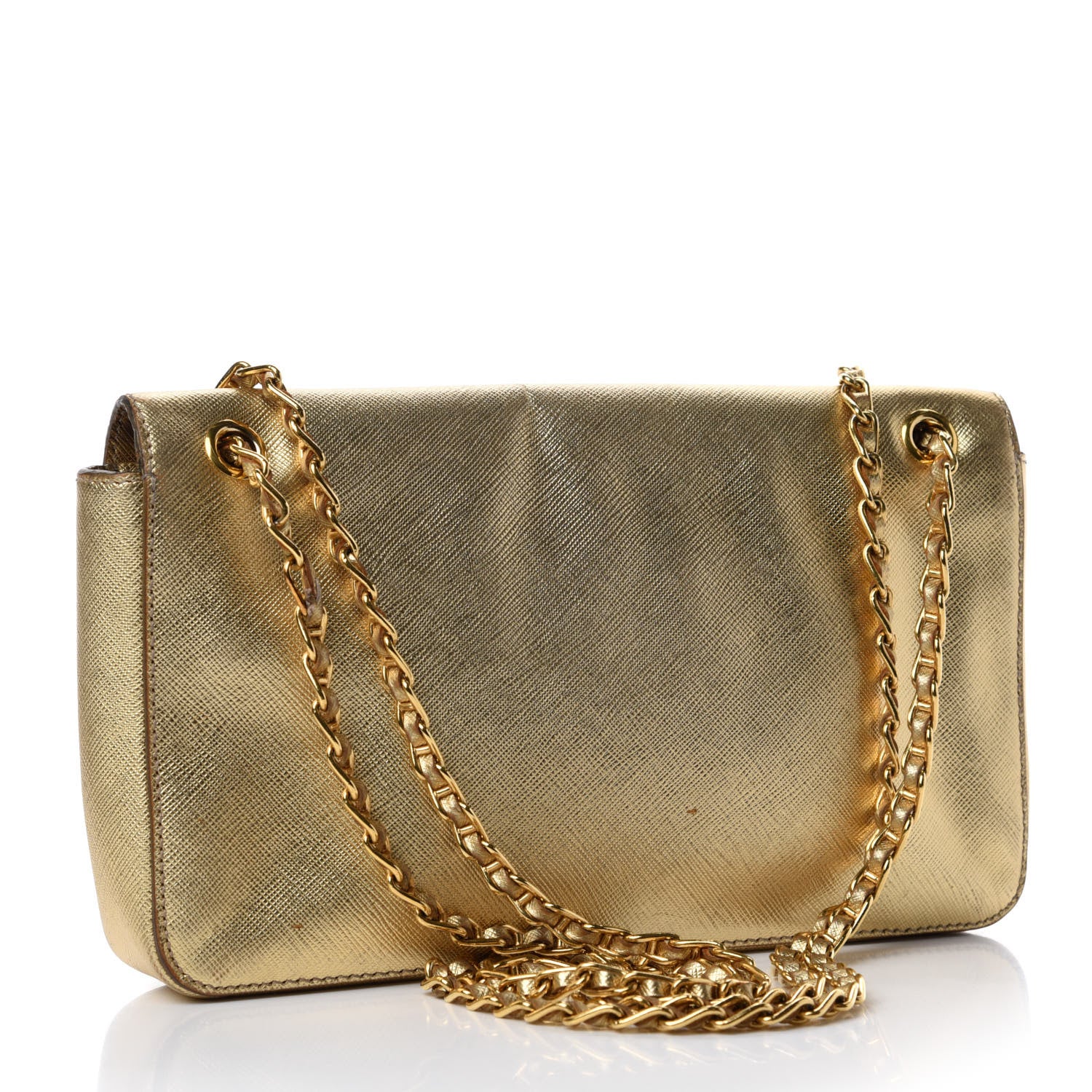 Prada Metallic Saffiano Chain Shoulder Bag Platino 3 of 13