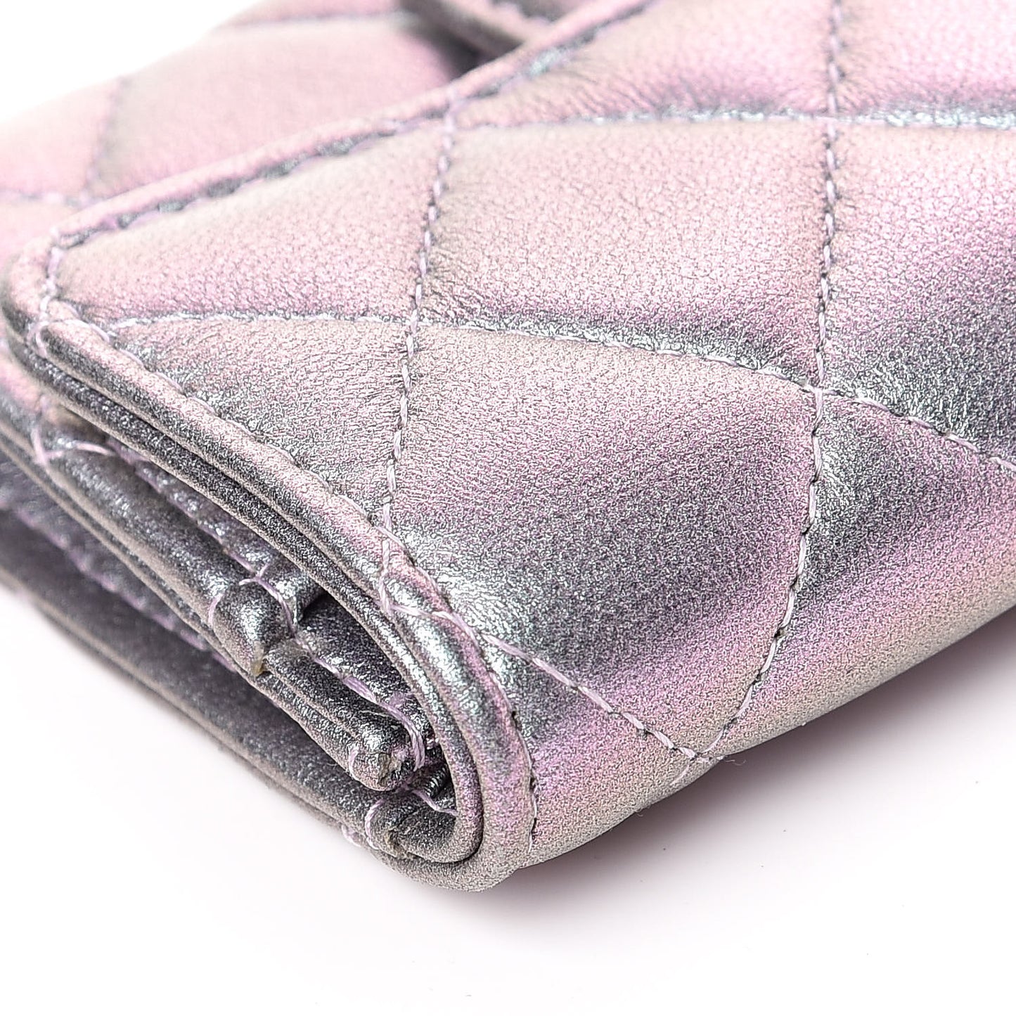Iridescent Lambskin Quilted Reissue Flap Card Holder Light Purple