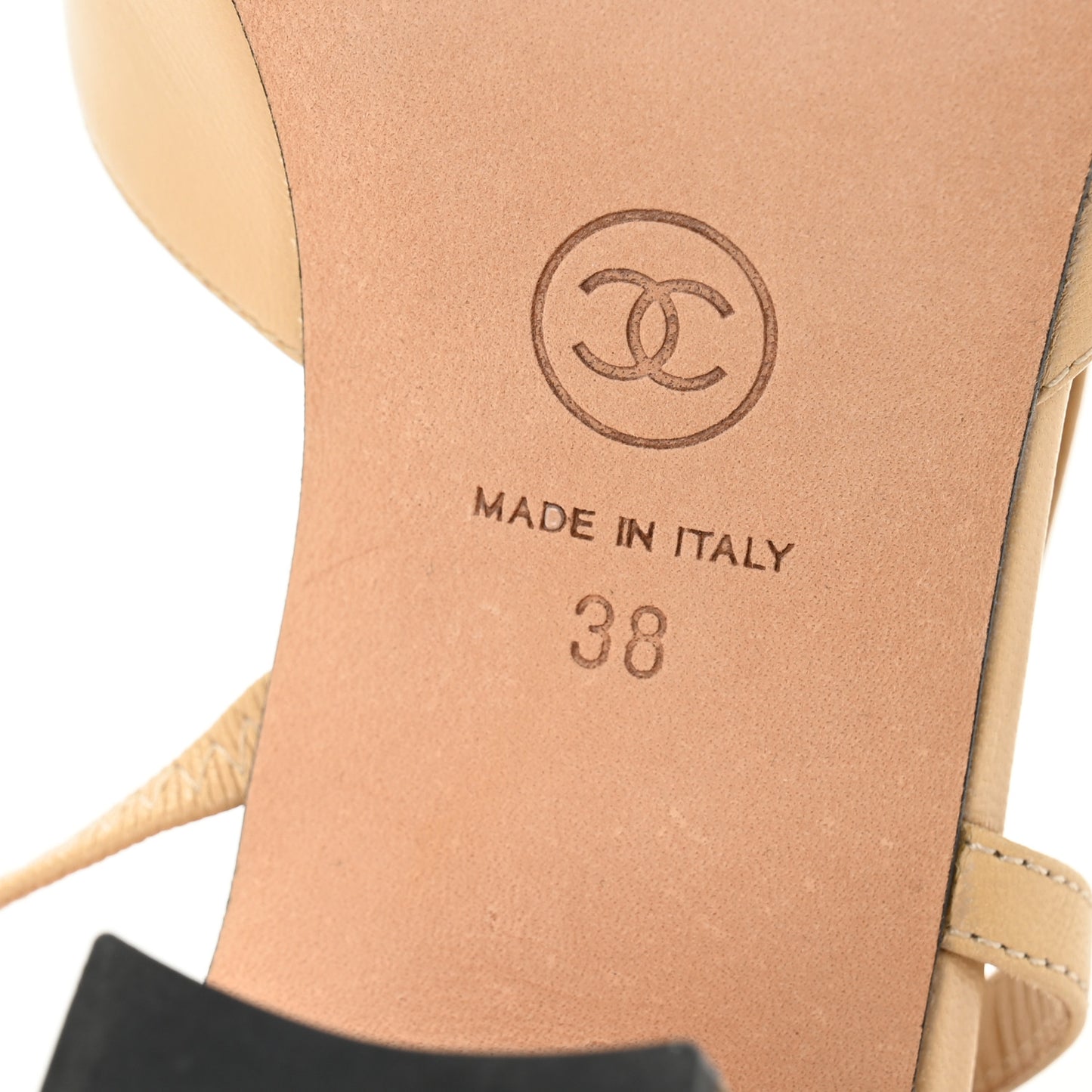 Goatskin Grosgrain Cap Toe CC Slingback Pumps 38 Beige Black